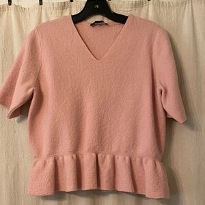 Pink V-Neck Peplum wool Sweater